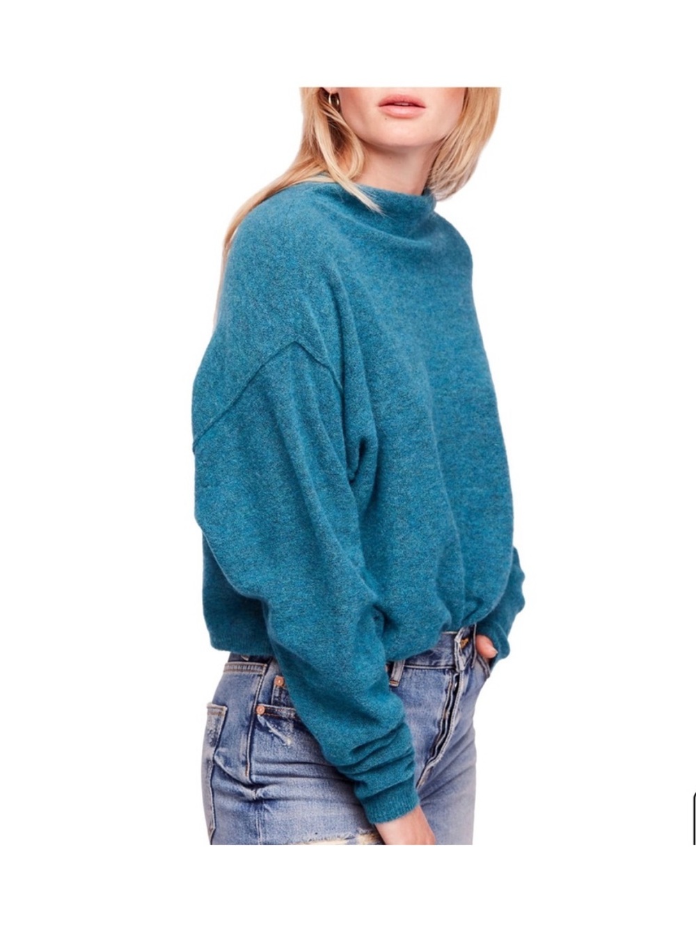 Free People Break Away Teal Blue Dolman Sweater Sz XS wool blend